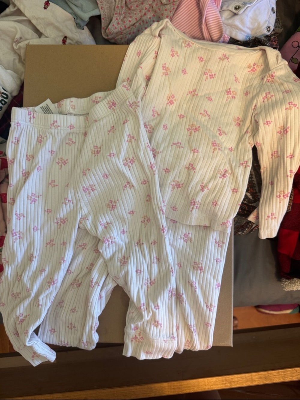 Kids Ribbed Two-Piece Pajama Set in Pink Floral